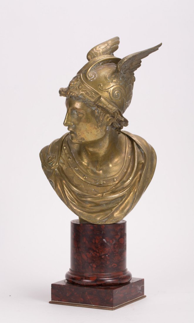 FRENCH BRONZE ROMAN GENERAL BUST ON MARBLE STAND (1 of 5)