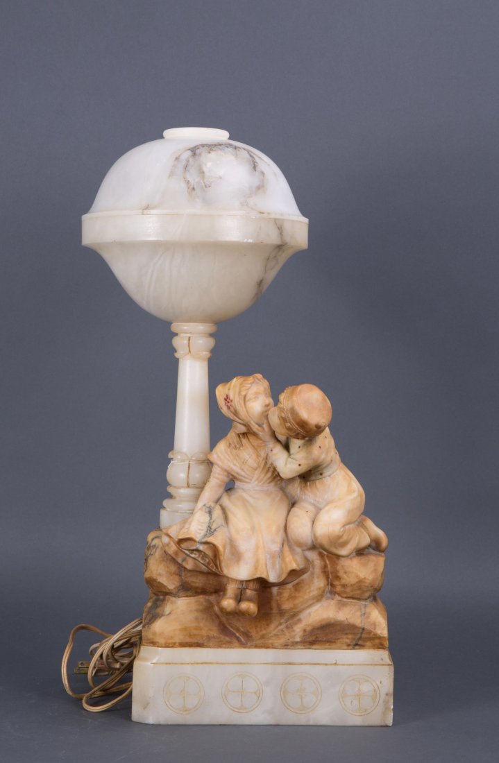 ITALIAN MARBLE LAMP OF TWO YOUNGSTER FIRST KISS (1 of 4)
