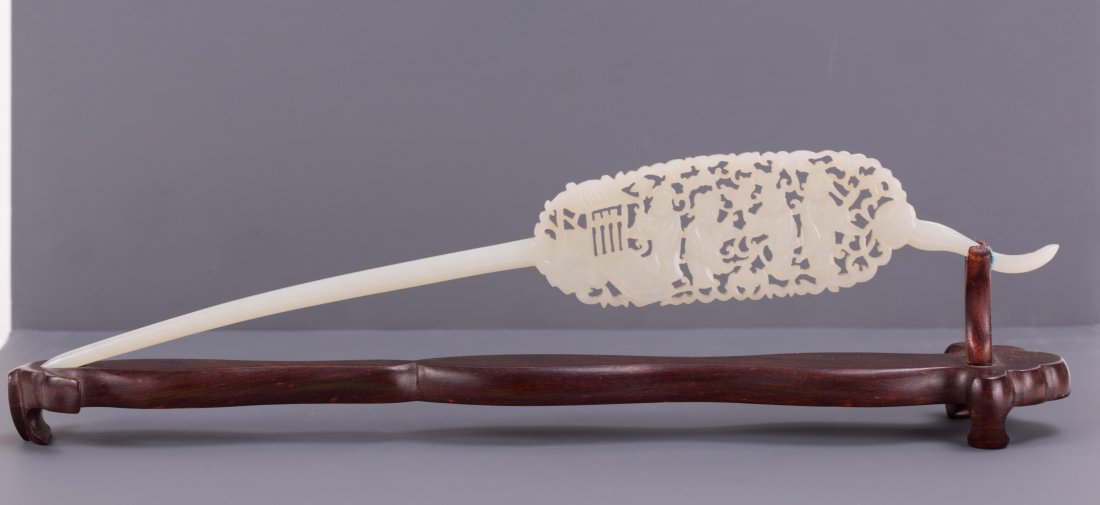 CHINESE WHITE JADE CARVED HAIR PIN ON STAND (1 of 7)
