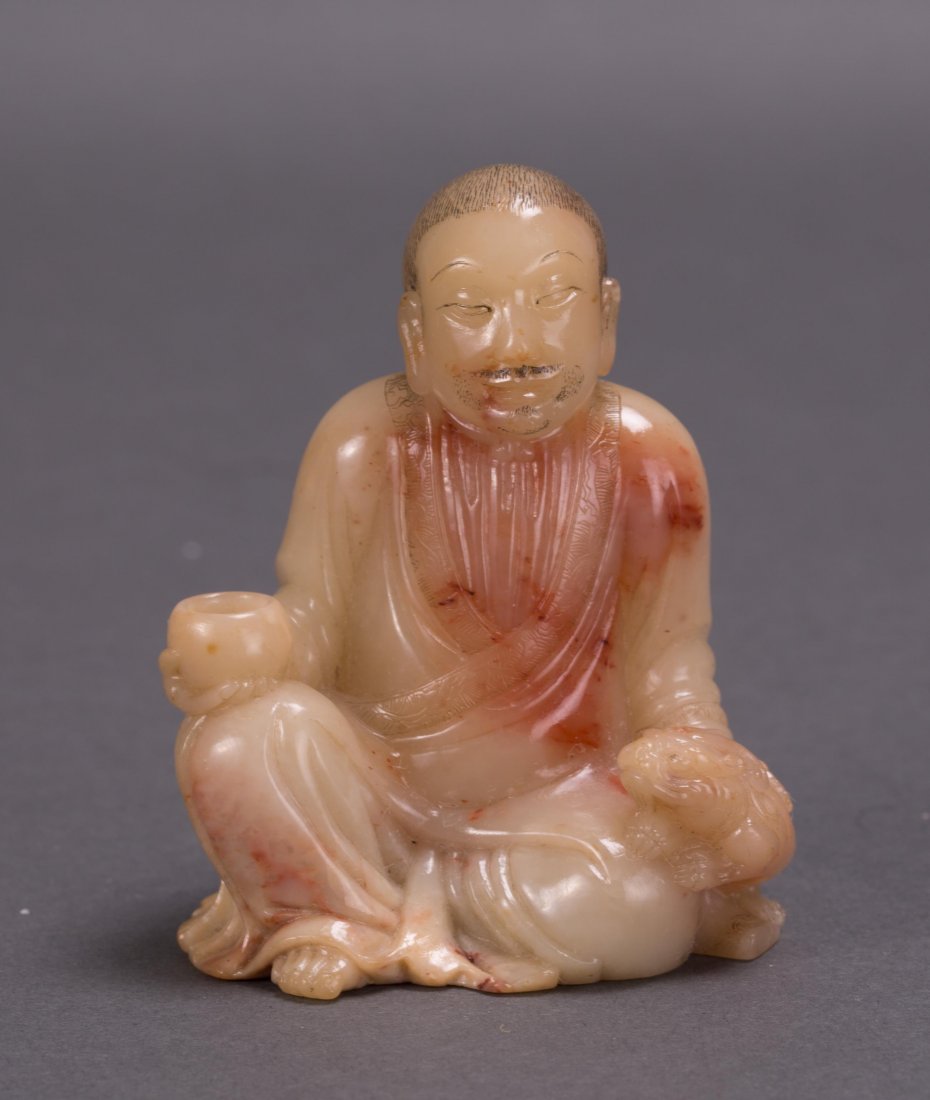 CHINESE SOAPSTONE CARVED SITTING LOHAN (1 of 8)