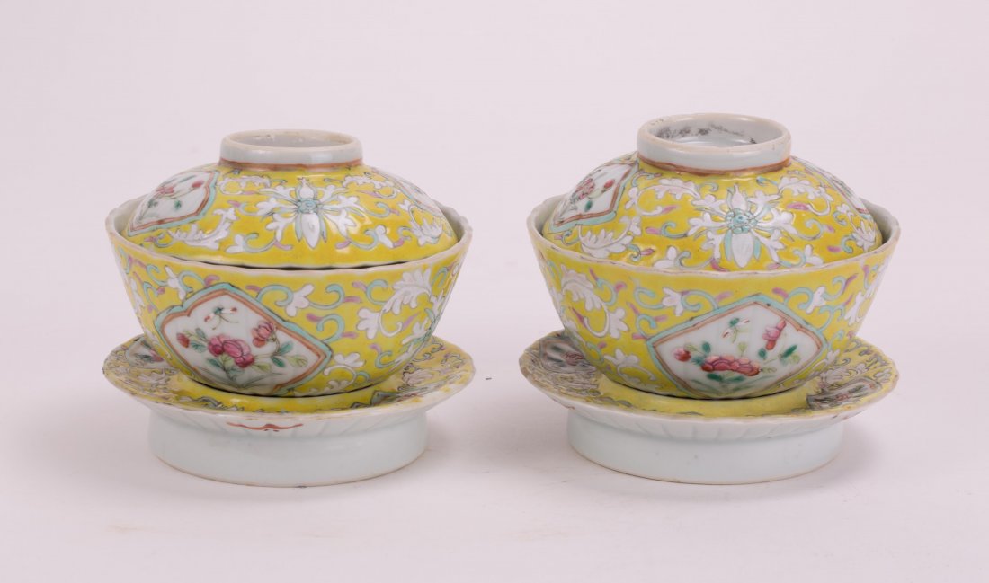 PAIR OF YELLOW GROUND ENAMEL TEA CUPS (1 of 5)