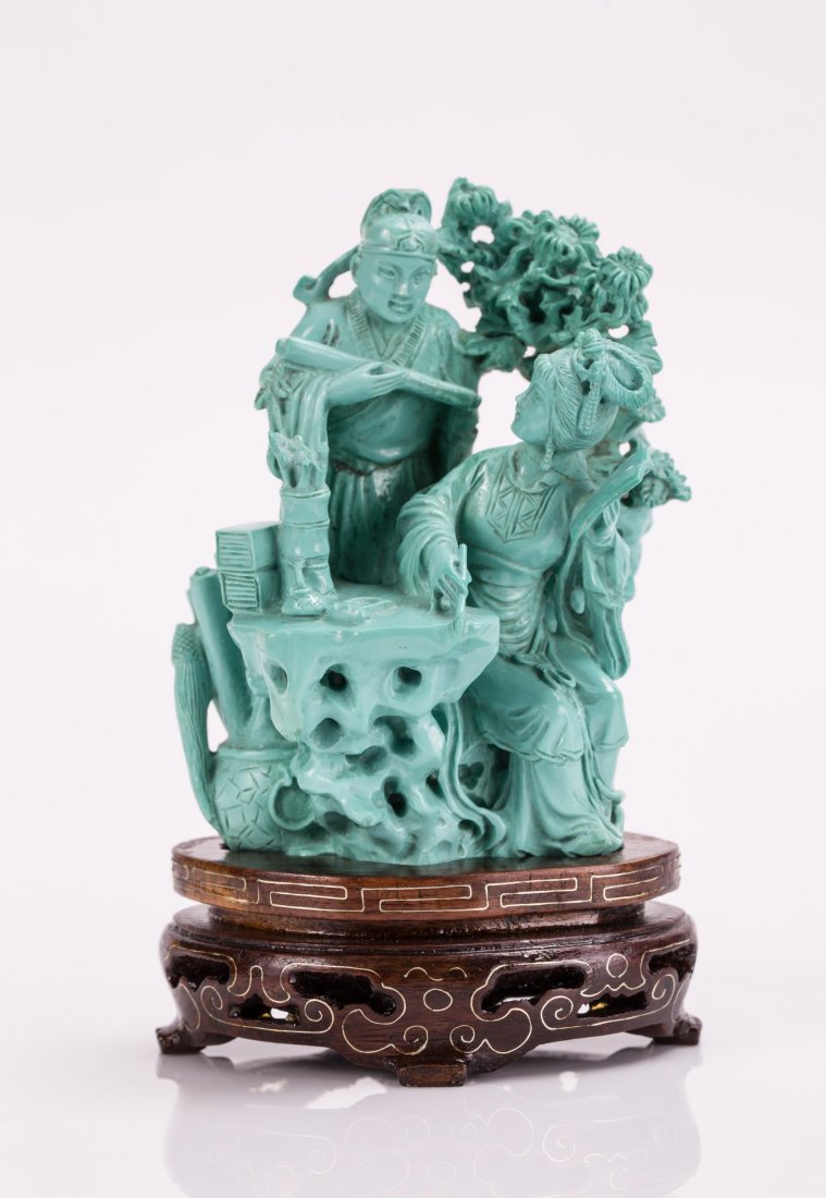 CHINESE TURQUOISE CARVED FIGURING W/ STAND (1 of 7)