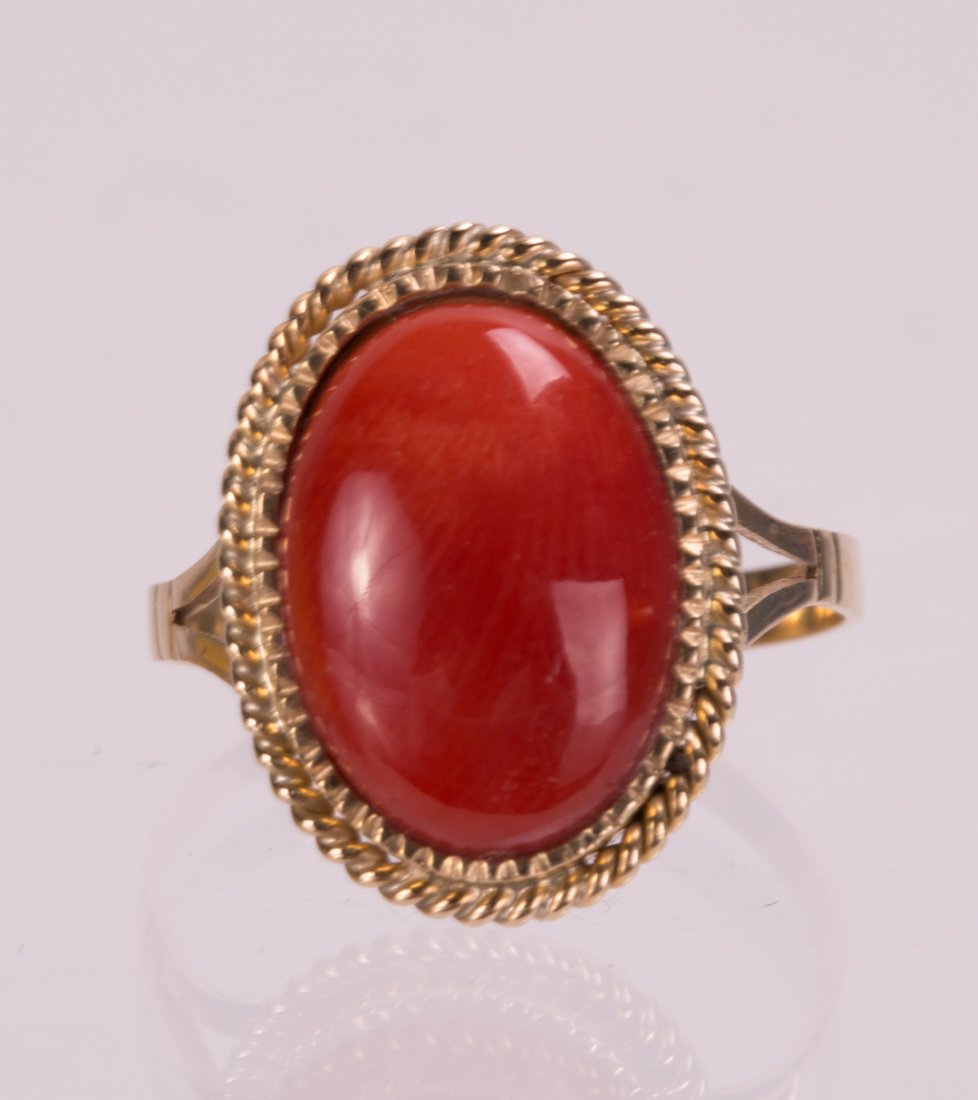A RED CORAL ON 14K GOLD RING (1 of 4)