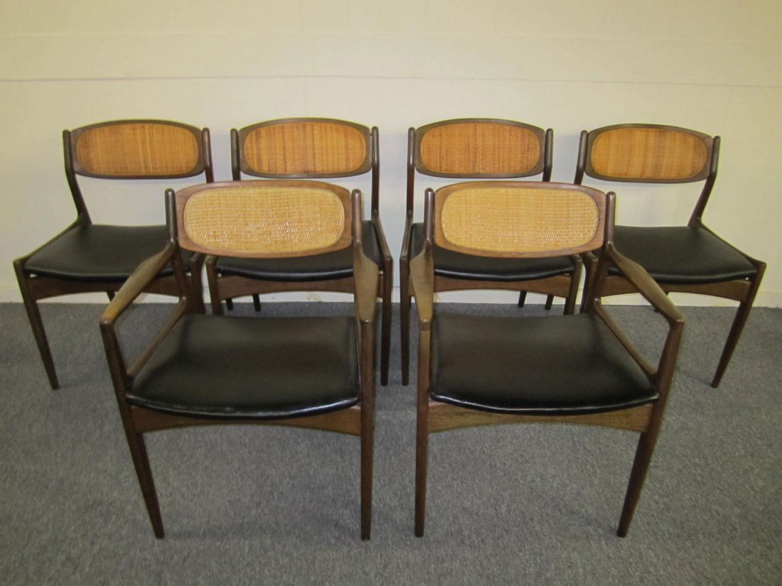 6 Danish Modern Selig Walnut Caned Back Dining Chairs (1 of 6)