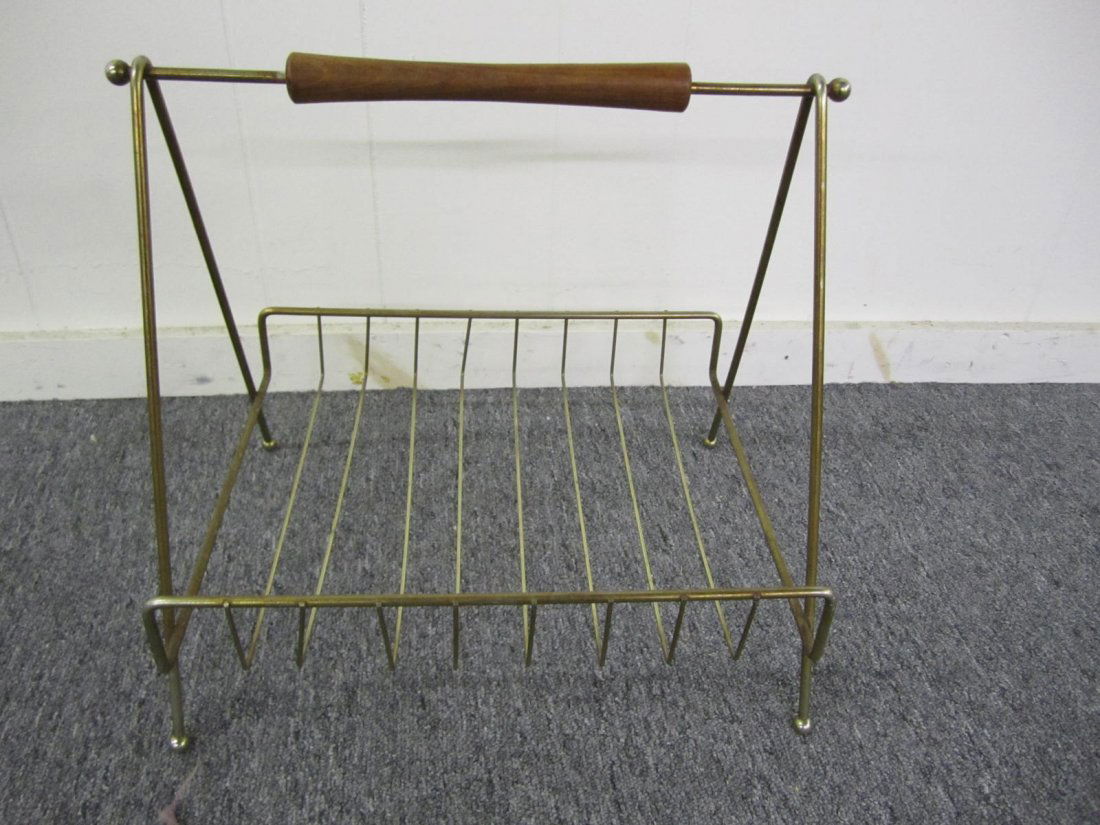 Retro Brass and Walnut Magazine Rack (1 of 5)