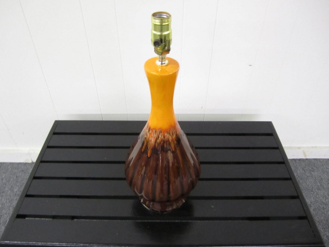 Danish Modern Orange Brown Drip Glaze Lamp (1 of 4)