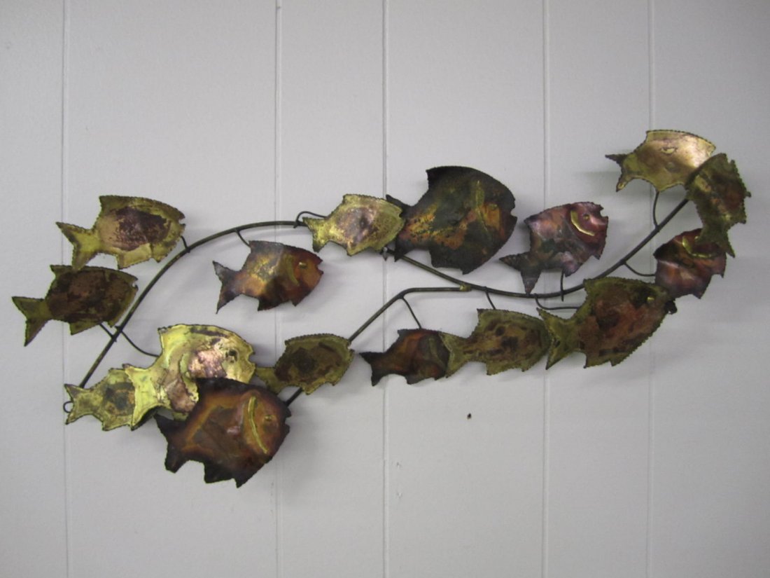 C. Jere style Brass Swimming Fish Wall Sculpture (1 of 4)