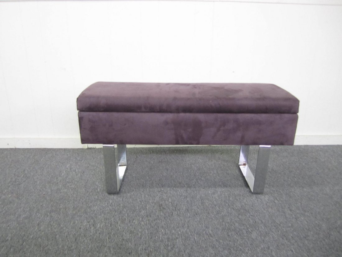 Petite Milo Baughman style Chrome Upholstered Bench (1 of 4)