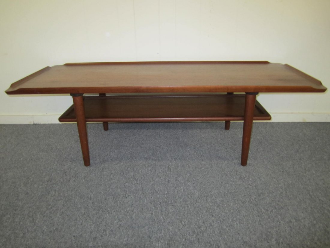 Nice Danish Modern Teak Rolled Edge 2 Tier Coffee Table (1 of 5)