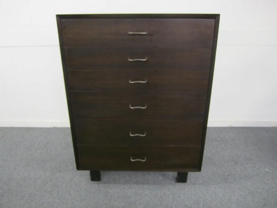 George Nelson Herman Miller Tall Dark Walnut Dresser: Lovely George Nelson Herman Miller dark walnut dresser with M-shaped pulls. measurement-46"t x 36"w x 18"d