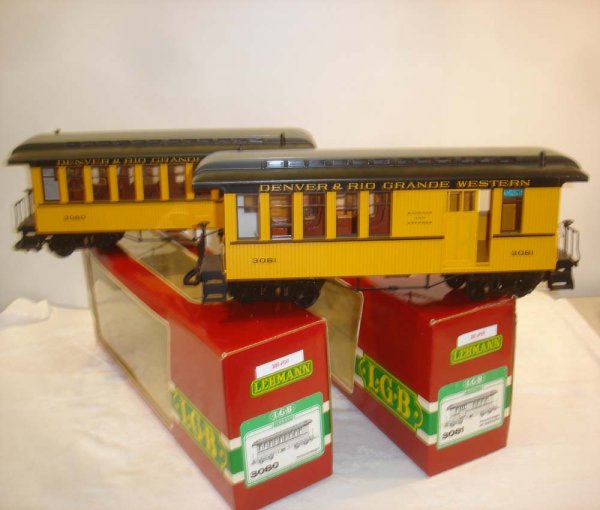 ABT: LGB #3080/3081 D&RG Passenger Cars/OB: Paul V. Ambrose and Drew J. Bauer present: These are the #3080/3081 Denver & Rio Grande Passenger Coaches that LGB made in G Scale in the 1980s. Our Opinion is that they are generally in Like New Cond