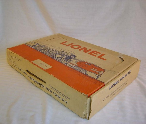 ABT345 Brick Lionel #11341Space Set Box: This is the Original Set Box for the #11341 Space Set that Lionel made in 1963. This Set would have included the #634 Santa Fe Switcher with Stripes, the #3410 Manual Helicopter Car, the #6407 Flat Ca