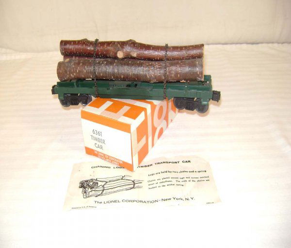 ABT: Lionel #6361 Unstamped 1969 Timber/ OB: Paul V. Ambrose and Drew J. Bauer present: This is the #6361 Timber Car that Lionel made circa 1969. Scarce and proper unlettered variation. Our Opinion is that it is generally in Mint Condition, no s
