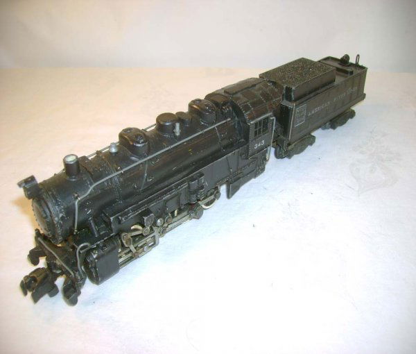 ABT: AF #343 Nickel Plate 0-8-0 Switcher & Tender: Paul V. Ambrose and Drew J. Bauer present: These are the #343 Nickel Plate Road 0-8-0 Steam Switcher and Tender that American Flyer made in S Gauge in the middle 1950s. Coupler broken on tender. Our O