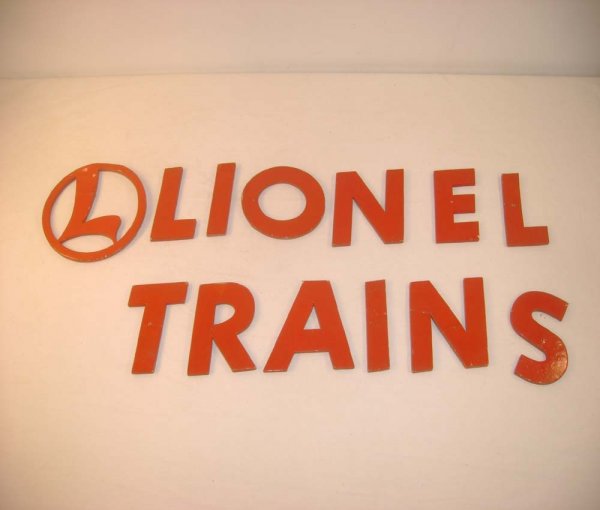 ABT: Rare Lionel #D-136 Set of LIONEL TRAINS Woode: Paul V. Ambrose and Drew J. Bauer present: This is the D-136 Set of cut-out red-painted, wooden "LIONEL TRAINS" letters plus the "Circled-L" Logo that Lionel distributed to its Dealers circa 1954-55.