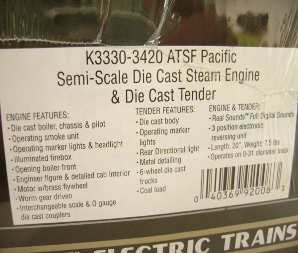 ABT: K-Line #K3330-3420 ATSF Pacific and Tender / - 3