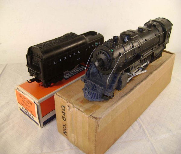 ABT: Lionel #646 Hudson & #2046W Whistle Tender/ O: Paul V. Ambrose and Drew J. Bauer present: These are the #646 Diecast Hudson Steam Engine with Headlight, Smoke and Magnetraction and the #2046W Whistle Tender that Lionel made in the circa 1957. Engi