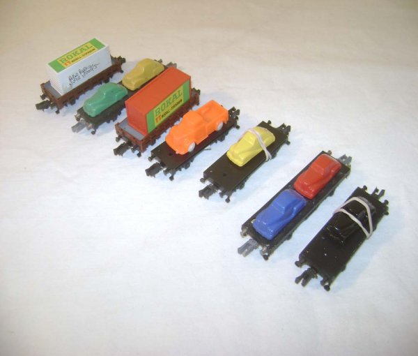 ABT: 7 Assorted TT Rokal Flat Cars with Loads II: Paul V. Ambrose and Drew J. Bauer present: These are seven assorted Flat cars with Loads that Rokal made in TT Gauge in the 1950s. Our Opinion is that they are generally in Excellent Condition, minor 