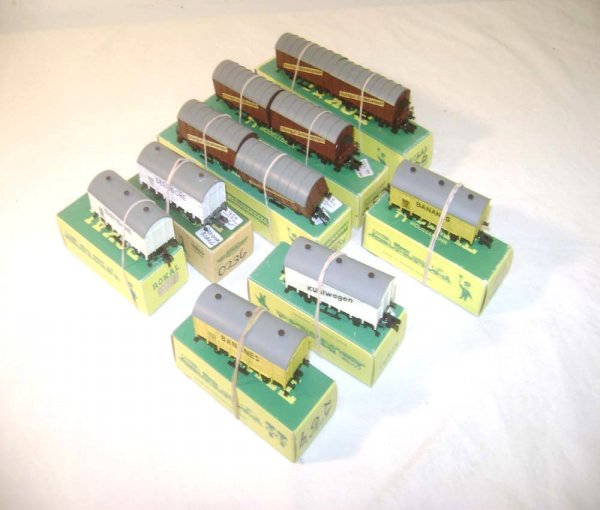ABT: 8 TT Rokal Assorted Wagon Freight Cars/OBs: Paul V. Ambrose and Drew J. Bauer present: These are 8 #00256/236 Assorted Wagon Cars that Rokal made in TT Gauge in the 1950s. Our Opinion is that they are generally in Excellent Plus Condition, mino