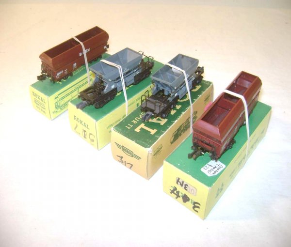 ABT: 4 TT Rokal #00314/00317 Hopper Type Freight C: Paul V. Ambrose and Drew J. Bauer present: These are two #00314 and two #00317 Hopper Type Freight Cars that Rokal made in TT Gauge in the 1950s. Our Opinion is that it is generally in Excellent Plus 