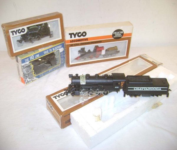 ABT: HO - 4 Tyco/AHM Assorted Engines & Tenders/OB: Paul V. Ambrose and Drew J. Bauer present: These are #638 Chattanooga 2-8-0 Steam Engine & Tender, the #210 W&A General Steam Engine and Tender, the #237 Atlantic Steam Engine and the #5016 Dockside S