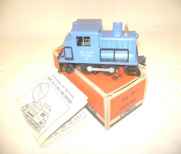ABT: Lionel #51 US Navy Motorized Switcher/OB: Paul V. Ambrose and Drew J. Bauer present: This is the #51 United States Navy Motorized Switcher that Lionel made in the later 1950s. Our Opinion is that it is generally in Excellent Condition with un