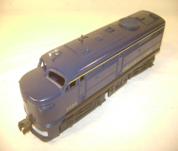 ABT: Lionel #2024 C&O Alco A-unit Diesel: Paul V. Ambrose and Drew J. Bauer present: This is the #2024 C&O Alco A-unit Diesel that Lionel made in the late 1960s. Our opinion is that it is generally in Excellent Condition, average signs of use