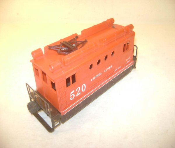 ABT: Lionel #520 GE Box Cab Electric: Paul V. Ambrose and Drew J. Bauer present: This is the #520 Red GE Box-Cab Electric that Lionel made circa 1956. Includes Original Pantograph but both mounting tabs on the cab are broken. A very clean