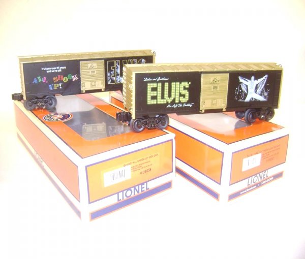 ABT: 2 Mint Lionel Elvis Box Cars/#39258/39262 /OB: Paul V. Ambrose and Drew J. Bauer present: These are two Elvis Box Cars that Lionel made a few years ago. Included are the #39258 All Shook Up and the #39262 Elvis has left the building Box Cars. Our
