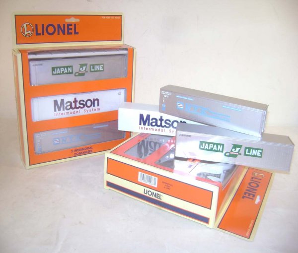 ABT: 2 Lionel #12987 Sets of Intermodal Containers: Paul V. Ambrose and Drew J. Bauer present: These are two #12987 sets of Intermodal Containers that Lionel made in the 1980s. A total of six containers. Our Opinion is that they are generally in Mint C