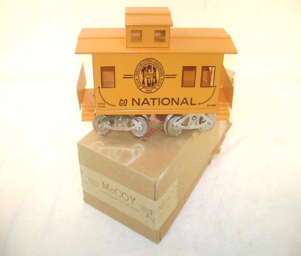 ABT: McCoy's #1002 TCA Go National Standard Gauge C: Paul V. Ambrose and Drew J. Bauer present: This is the #1002 Go National Caboose that McCoy's made in Standard Gauge for the TCA in the 1960s. Our Opinion is that it is generally in Like New Condition