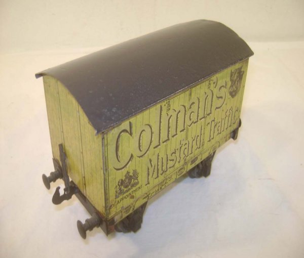 ABT: Scarce Bassett-Lowke 1 Gauge Colman's Mustard: Paul V. Ambrose and Drew J. Bauer present: This is the Colman's Mustard Traffic Box Car that Bassett-Lowke made in 1 Gauge before World War II. Our Opinion is that it is generally in Very Good Conditi