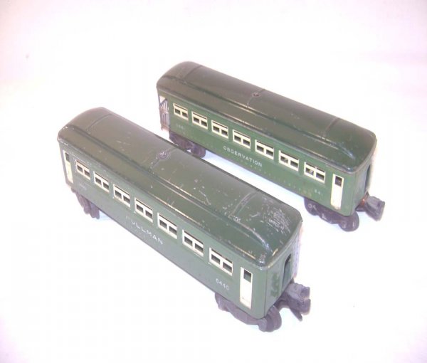 ABT: Lionel #6440 /6441Green Sheet-Metal Passenger : Paul V. Ambrose and Drew J. Bauer present: These are the #6440/41 Green-painted sheet-metal Passenger cars that Lionel made in the late 1940s. White heat-stamped lettering with magnetic couplers. Our 