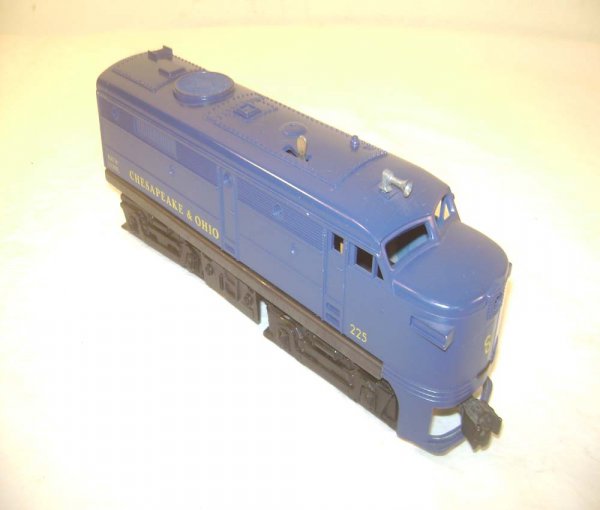 ABT: Lionel #225 Chesapeake & Ohio Alco A Diesel: Paul V. Ambrose and Drew J. Bauer present: This is the #225 Chesapeake & Ohio Alco A-Unit Diesel that Lionel made in the early 1960s. Our Opinion is that it is generally in Very Good Plus Condition. N