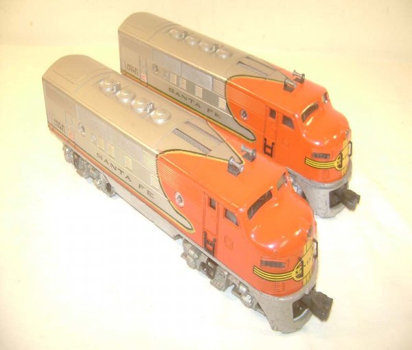 ABT: Lionel #2343 Santa Fe F-3 AA Diesels: Paul V. Ambrose and Drew J. Bauer present: These are the #2343 Santa Fe F-3 AA Diesels with Dual Motors, Magnetraction and Horn that Lionel made circa 1950. Model with Red GM decals and both cabs havi