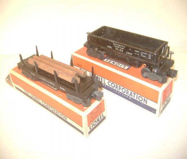ABT: Lionel #3461 Log Dump Car & #3469 Ore Dump Ca: Paul V. Ambrose and Drew J. Bauer present: These are the #3461 Operating Log Dump Car and the #3469 Operating Ore Dump Car that Lionel made circa 1950. Our Opinion is that the #3461 is generally in Ex