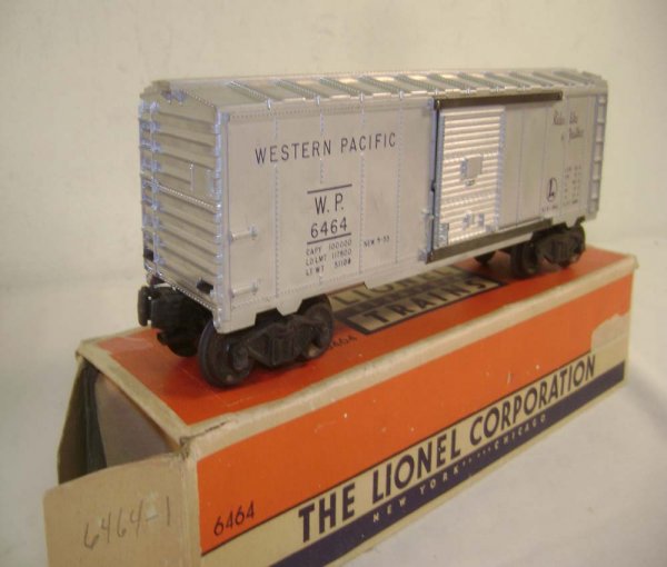 ABT: Lionel #6464-1 Western Pacific Silver Box Car: Paul V. Ambrose and Drew J. Bauer present: This is the #6464-1 Silver Western Pacific Box Car that Lionel made circa 1953/54. Our Opinion is that it is generally in Very Good Plus Condition. The Origi