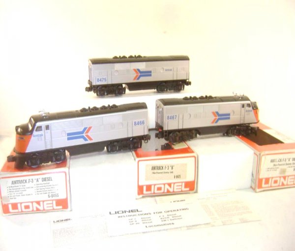 ABT: Nice Lionel #8466/#8467/#8475 F-3 ABA Amtrak D: Paul V. Ambrose and Drew J. Bauer present: These are the #8466/#8467/#8475 Amtrak Powered and Non-Powered F-3 ABA Diesels that Lionel made in the 1970s. Our Opinion is that they are generally in Excel