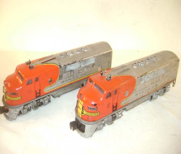 ABT: Lionel #2343 Santa Fe F-3 AA Diesels: Paul V. Ambrose and Drew J. Bauer present: These are the #2343 Santa Fe F-3 AA Diesels with Dual Motors, Magnetraction and Horn that Lionel made circa 1950. Model with Red GM decals, and both Cabs wit