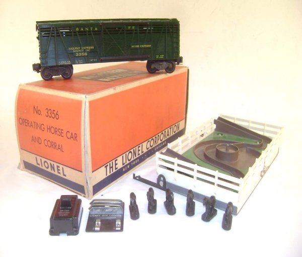 ABT: Lionel #3356 Operating Horse Car & Corral/Cla: Paul V. Ambrose and Drew J. Bauer present: This is the #3356 Operating Horse Car and Corral that Lionel made circa 1956. Our Opinion is that it is generally in Very Good Plus Condition with a nice Cor