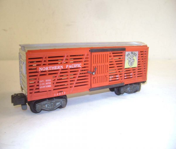 ABT: AF S: #24077 Northern Pacific Stock Car: Paul V. Ambrose and Drew J. Bauer present: This is the #24077 Northern Pacific Stock Car that American Flyer made in S Gauge in the late 1950s. Our Opinion is that it is generally in Excellent Minus C
