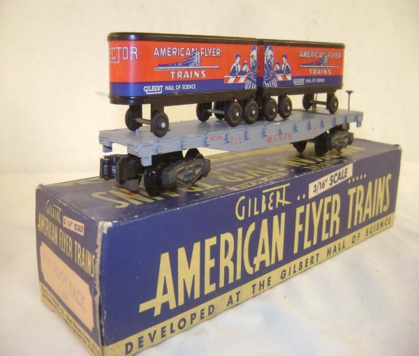 ABT: AF S: #956 Monon Flat Car with Trailers/OB: Paul V. Ambrose and Drew J. Bauer present: This is the #956 Monon Flat Car with Trailers that American Flyer made in S Gauge in the 1950s. Our Opinion is that it is generally in Excellent Plus Conditi