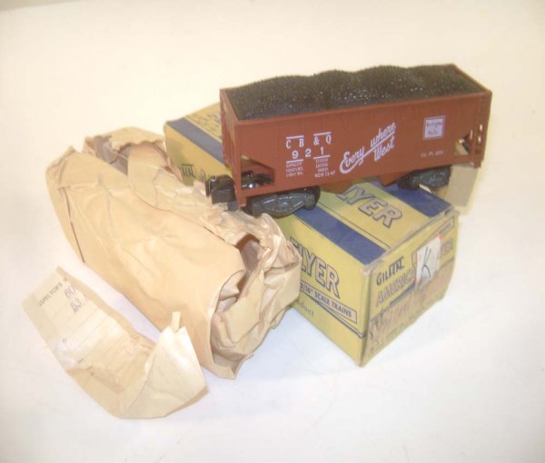 ABT: AF S: #921 C B & O Hopper with Coal Load/OB: Paul V. Ambrose and Drew J. Bauer present: This is the #921 C B & O Hopper with Coal Load that American Flyer made in S Gauge in the 1950s. Our Opinion is that it is generally in Like New Condition, m