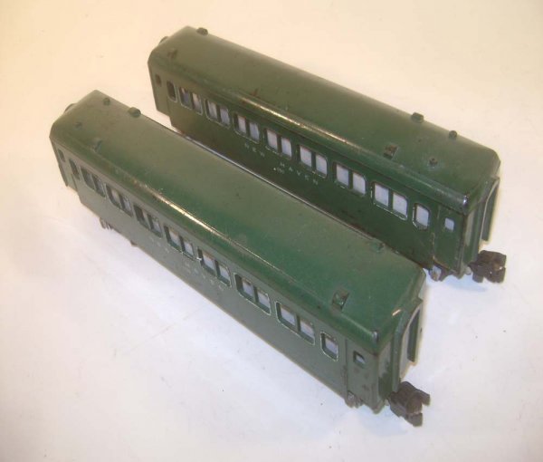 ABT: AF S: Two #650 New Haven Green Passenger Cars: Paul V. Ambrose and Drew J. Bauer present: These are two #650 New Haven Passenger Cars that American Flyer made in S Gauge in the 1940s. Our Opinion is that they are generally in Very Good Condition, 