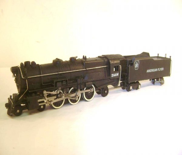 ABT: AF S: #314AW Pennsylvania K-4 Steam Engine an: Paul V. Ambrose and Drew J. Bauer present: These are the #314AW Pennsylvania K-4 Steam Engine and Tender that American Flyer made in S Gauge circa 1950. Our Opinion is that they are generally in Excel