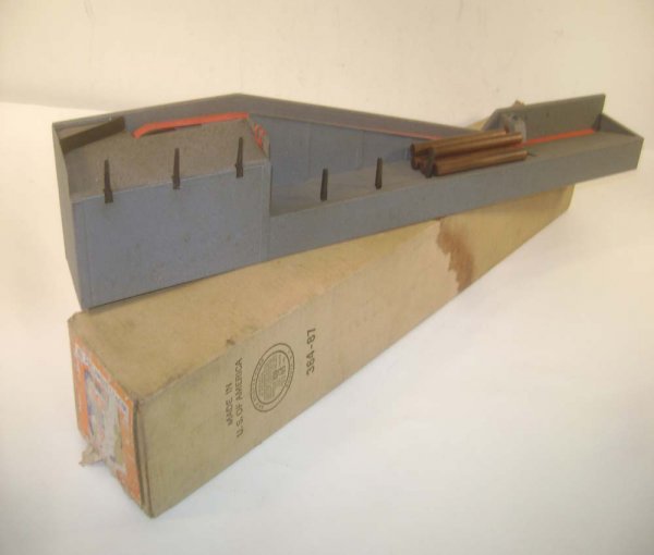 ABT: Lionel #364 Operating Lumber Loader/Label Box: Paul V. Ambrose and Drew J. Bauer present: This is the #364 Operating Lumber Loader that Lionel made in the early 1950s. Our Opinion is that it is generally in Very Good Condition; no peripherals. The