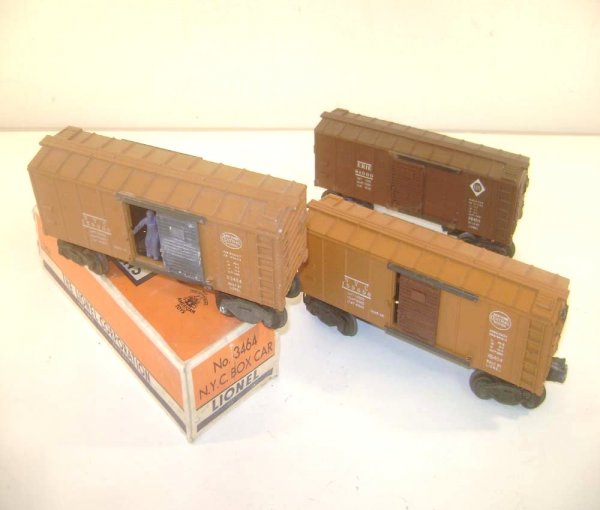 ABT: 2 Lionel #6454 Box Cars & #3464 NYC Operating: Paul V. Ambrose and Drew J. Bauer present: These are the #3464 NYC Operating Box Car and two #6454-series Box Cars that Lionel made circa 1950. Our Opinion is that they are generally in Very Good Cond