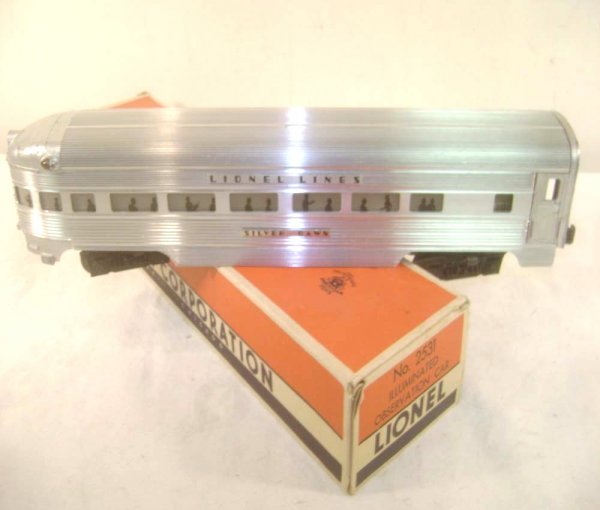 ABT: Nice Lionel #2531 Silver Dawn Observation Car: Paul V. Ambrose and Drew J. Bauer present: This is the #2531 Silver Dawn Observation Car that Lionel made in the later 1950s. Example with glued-plates, but one Silver Dawn plate is missing. Our Opini