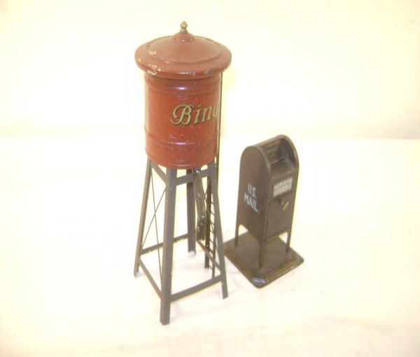 ABT: Great Bing Water Tower and Mail Box: Paul V. Ambrose and Drew J. Bauer present: These are a Water Tower and a free-standing 4 1/2-high Mailbox that Bing made circa the 1920s. Our Opinion is that they are generally in Very Good Plus Condi