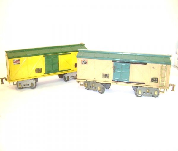 ABT: 2 American Flyer Wide Gauge #4018 Box Cars: Paul V. Ambrose and Drew J. Bauer present: These are two #4018 Box Cars that American Flyer made in Wide (Standard) Gauge in the 1930s. Our Opinion is that they are generally in Very Good Condition, b
